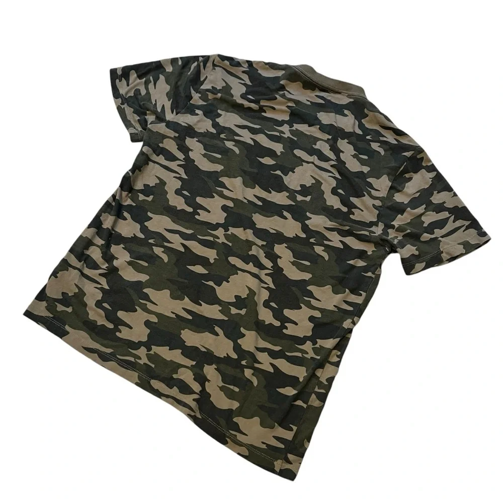 True Religion Mens Graphic Tee Camo Print White Logo Crew Neck, Sz XL